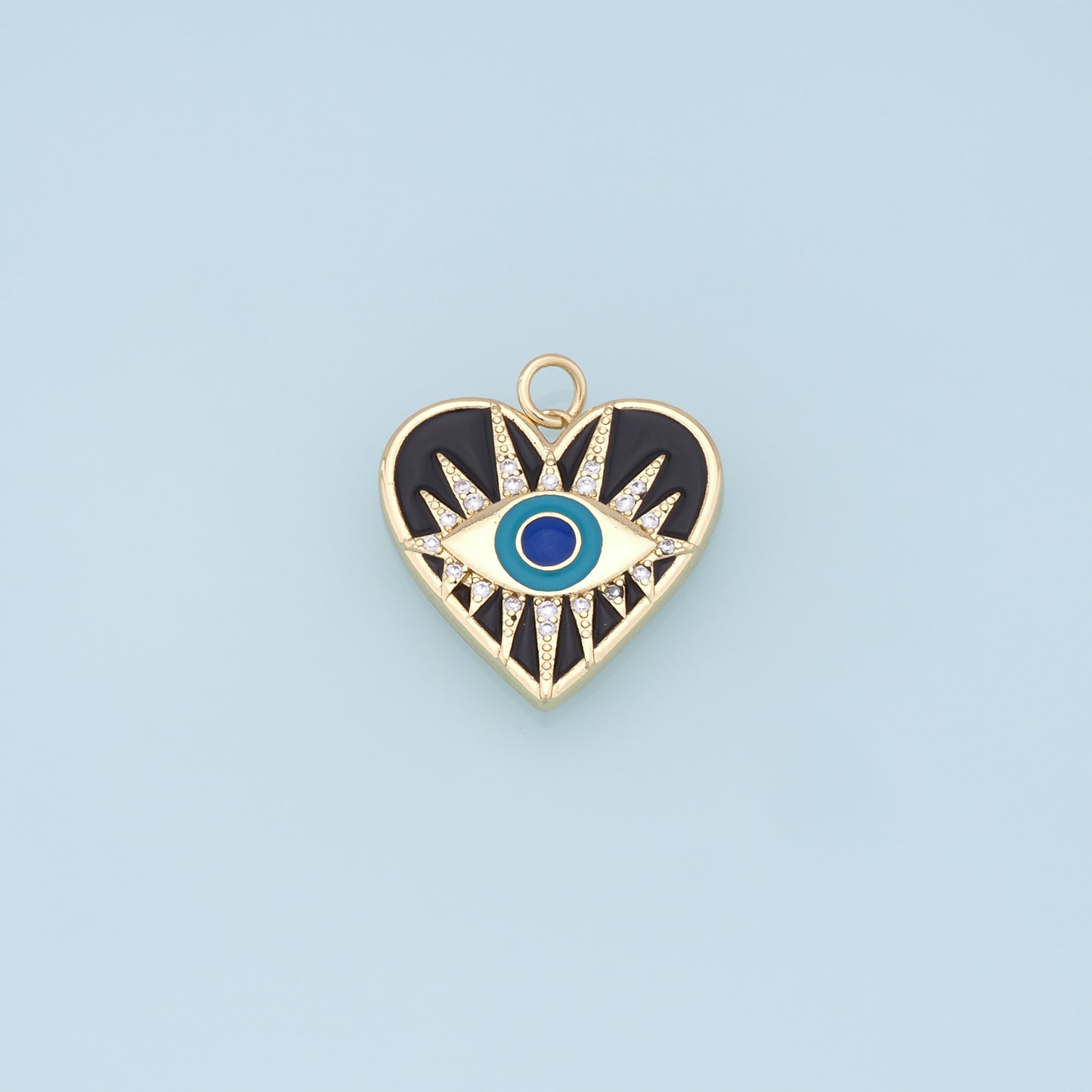Gold Heart Evil Eye Charms,18K Gold Filled Heart Pendant,Black Heart Eye Charm Bracelet Necklace for DIY Jewelry Making Supply