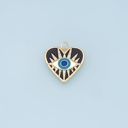 Gold Heart Evil Eye Charms,18K Gold Filled Heart Pendant,Black Heart Eye Charm Bracelet Necklace for DIY Jewelry Making Supply