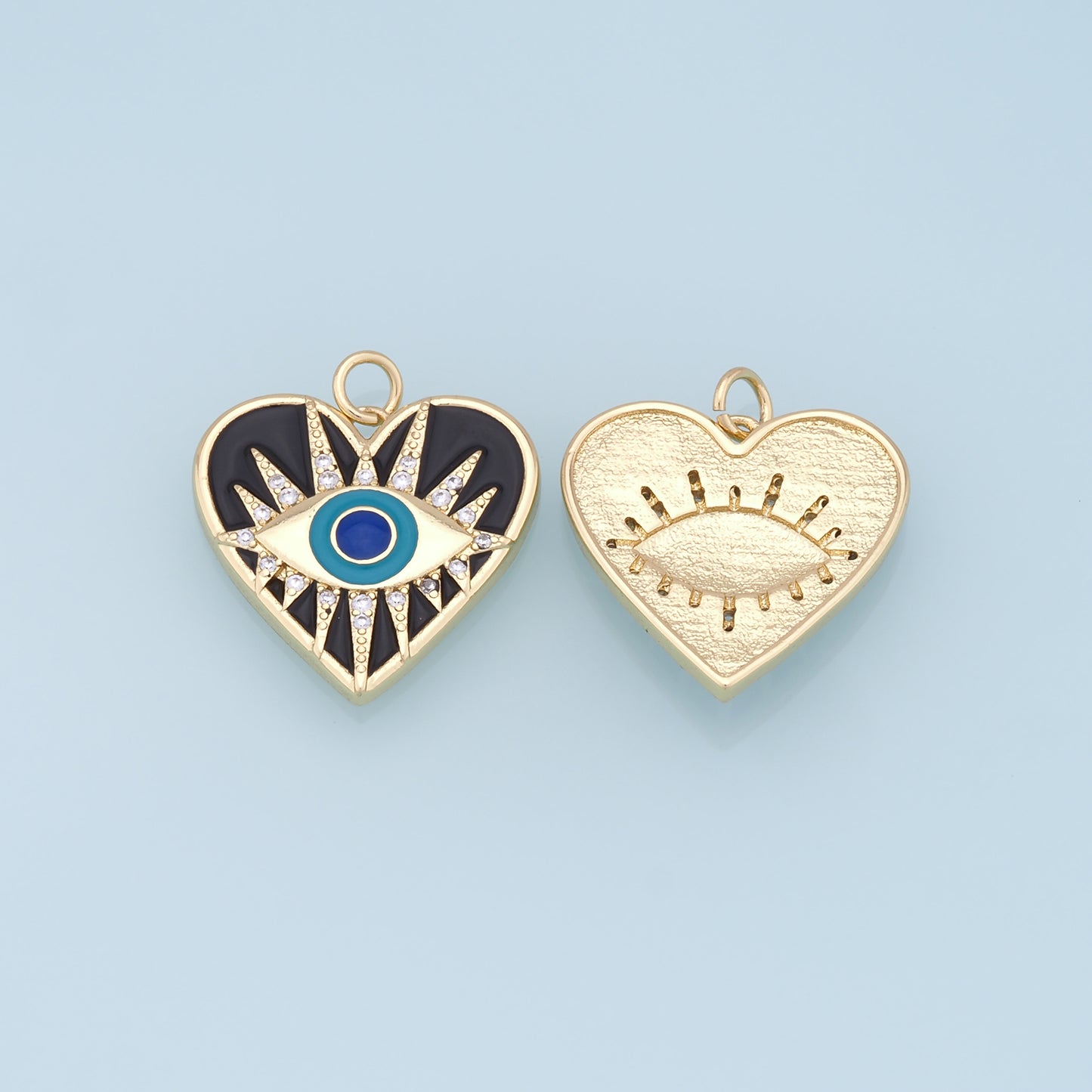 Gold Heart Evil Eye Charms,18K Gold Filled Heart Pendant,Black Heart Eye Charm Bracelet Necklace for DIY Jewelry Making Supply