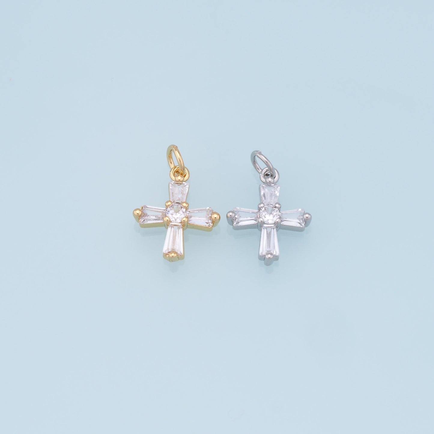 Gold Cross Charms,18K Gold Filled Cross Pendant,CZ Micro Pave Protect Religious Charm Bracelet Necklace for DIY Jewelry Making Supply 8x12mm
