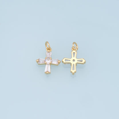 Gold Cross Charms,18K Gold Filled Cross Pendant,CZ Micro Pave Protect Religious Charm Bracelet Necklace for DIY Jewelry Making Supply 8x12mm