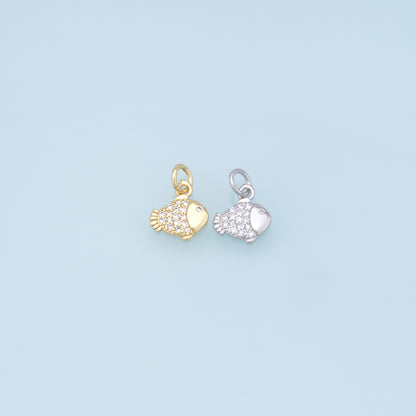 Gold Fish Charms,18K Gold Filled CZ fish Pendant,fish Charm Bracelet Necklace for DIY Jewelry Making Supply