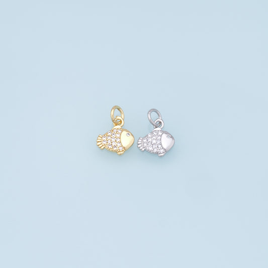 Gold Fish Charms,18K Gold Filled CZ fish Pendant,fish Charm Bracelet Necklace for DIY Jewelry Making Supply
