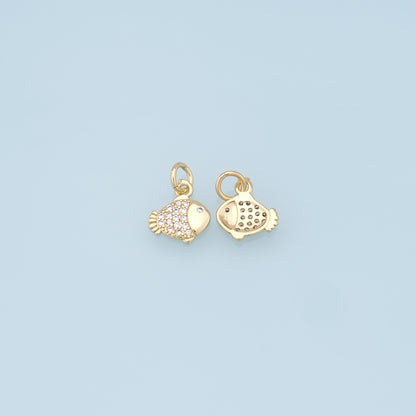 Gold Fish Charms,18K Gold Filled CZ fish Pendant,fish Charm Bracelet Necklace for DIY Jewelry Making Supply