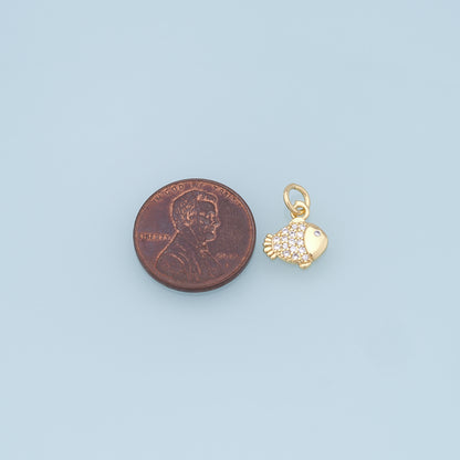 Gold Fish Charms,18K Gold Filled CZ fish Pendant,fish Charm Bracelet Necklace for DIY Jewelry Making Supply