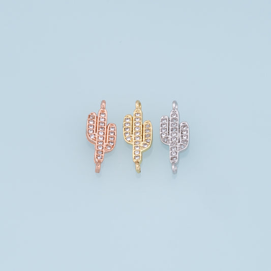 Gold Cactus Charms,18K Gold Filled CZ Micro Pave Cactus Pendant,Desert Charm Bracelet Necklace for DIY Jewelry Making Supply