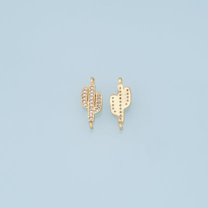 Gold Cactus Charms,18K Gold Filled CZ Micro Pave Cactus Pendant,Desert Charm Bracelet Necklace for DIY Jewelry Making Supply