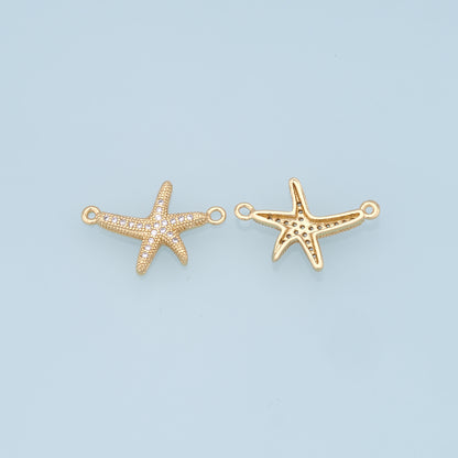 Gold Starfish Connector Charms,18K Gold Filled Sea star Pendant,Starfish Charm Bracelet Necklace for DIY Jewelry Making Supply