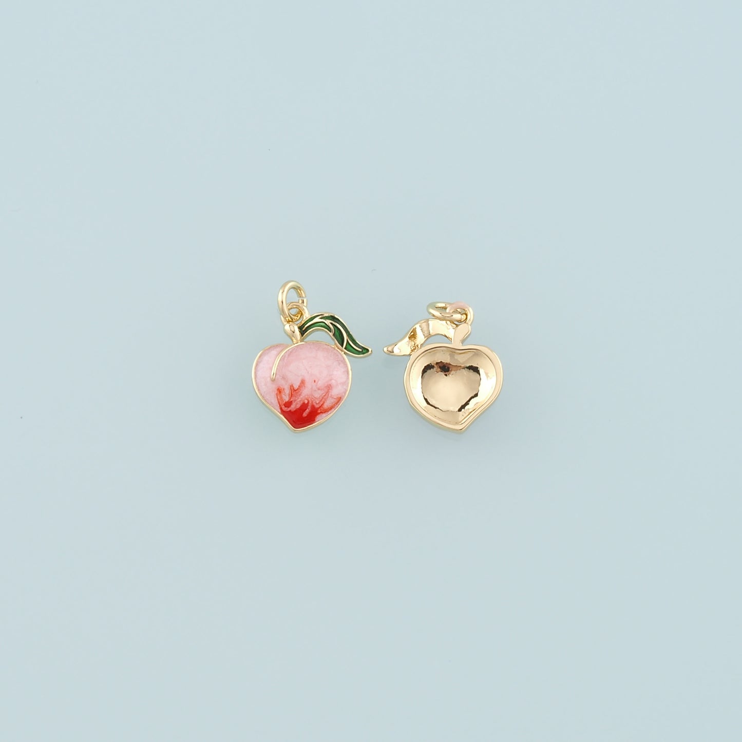 18K Gold Filled Peach Pendant,Enamel Fruit Charm Bracelet Necklace for DIY Jewelry Making Supply