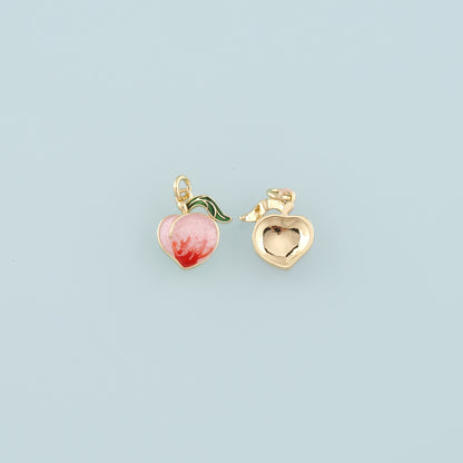 18K Gold Filled Peach Pendant,Enamel Fruit Charm Bracelet Necklace for DIY Jewelry Making Supply