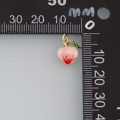 18K Gold Filled Peach Pendant,Enamel Fruit Charm Bracelet Necklace for DIY Jewelry Making Supply