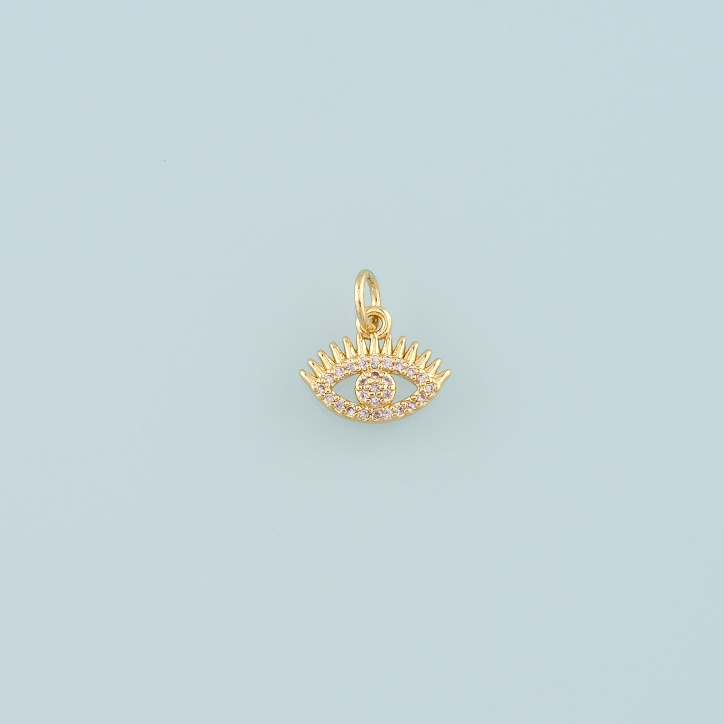 Gold Eye Charm,18K Gold Filled Evil Eye Pendant,CZ Micro Pave Eyelash Charm Bracelet Necklace for DIY Jewelry Making Supply