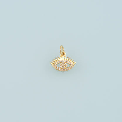 Gold Eye Charm,18K Gold Filled Evil Eye Pendant,CZ Micro Pave Eyelash Charm Bracelet Necklace for DIY Jewelry Making Supply