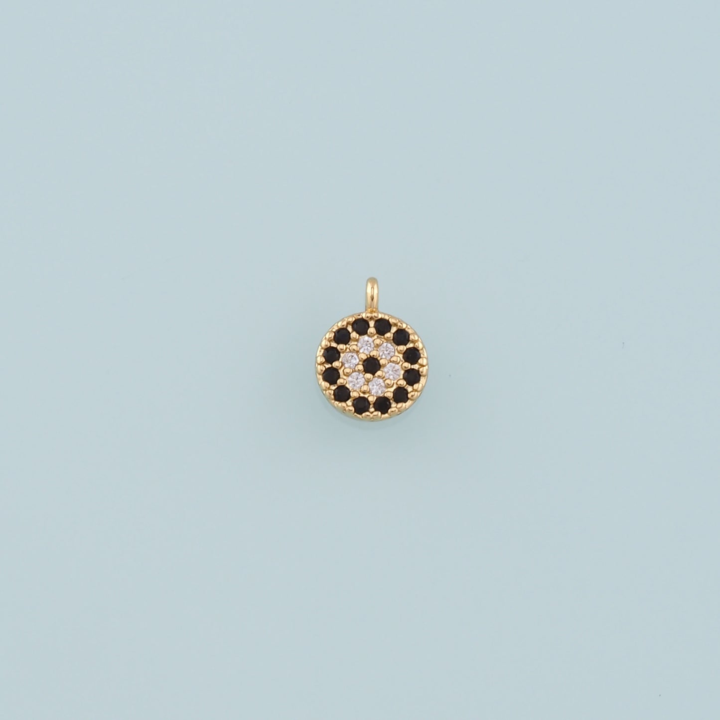 18K Gold Filled Round Evil Eye Pendant,CZ Micro Pave Evil Eye Charm Bracelet Necklace for DIY Jewelry Making Supply