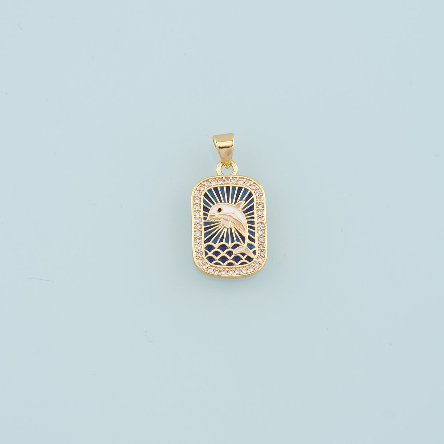Cute Dolphin Charms,18K Gold Filled Enamel Dolphin Pendant,CZ Dolphin Charm Bracelet Necklace for DIY Jewelry Making Supply