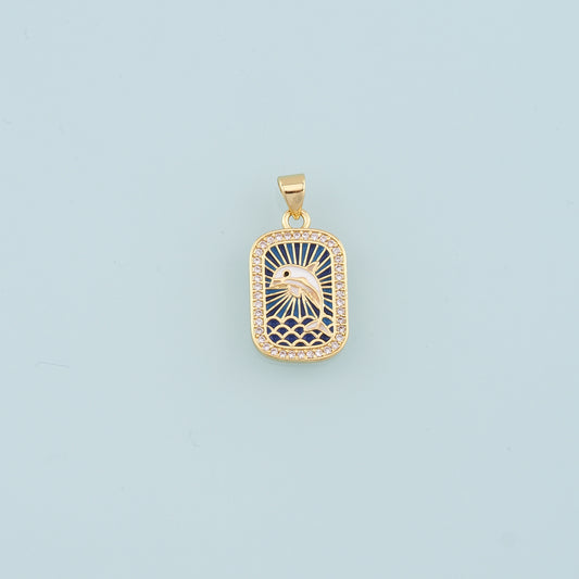Cute Dolphin Charms,18K Gold Filled Enamel Dolphin Pendant,CZ Dolphin Charm Bracelet Necklace for DIY Jewelry Making Supply