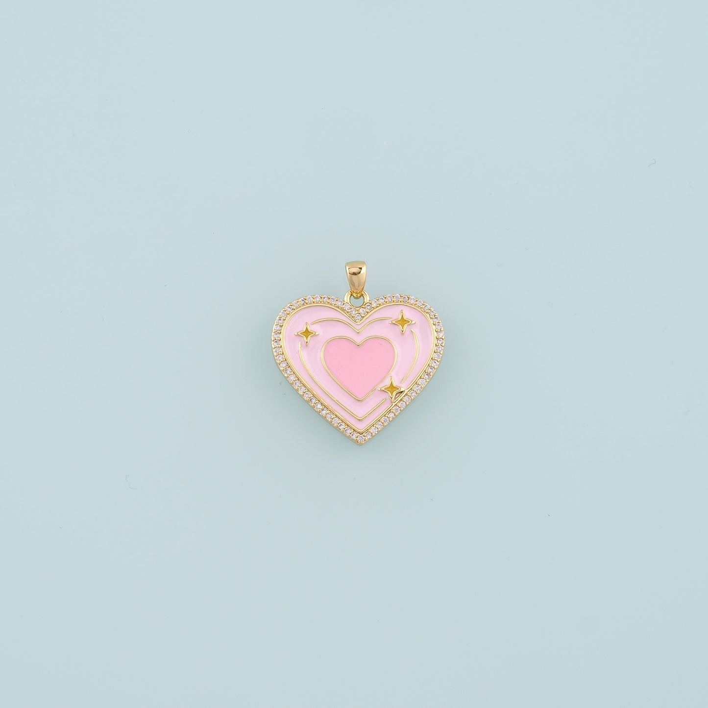 18K Gold Filled Heart Pendant,Enamel Heart Star Charm Bracelet Necklace for DIY Jewelry Making Supply