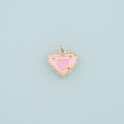 18K Gold Filled Heart Pendant,Enamel Heart Star Charm Bracelet Necklace for DIY Jewelry Making Supply