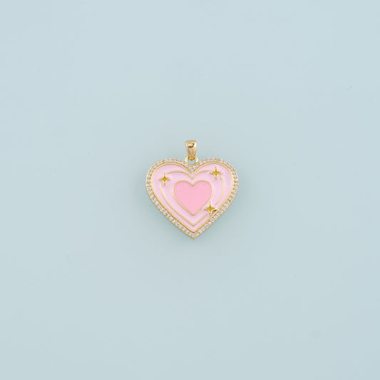 18K Gold Filled Heart Pendant,Enamel Heart Star Charm Bracelet Necklace for DIY Jewelry Making Supply