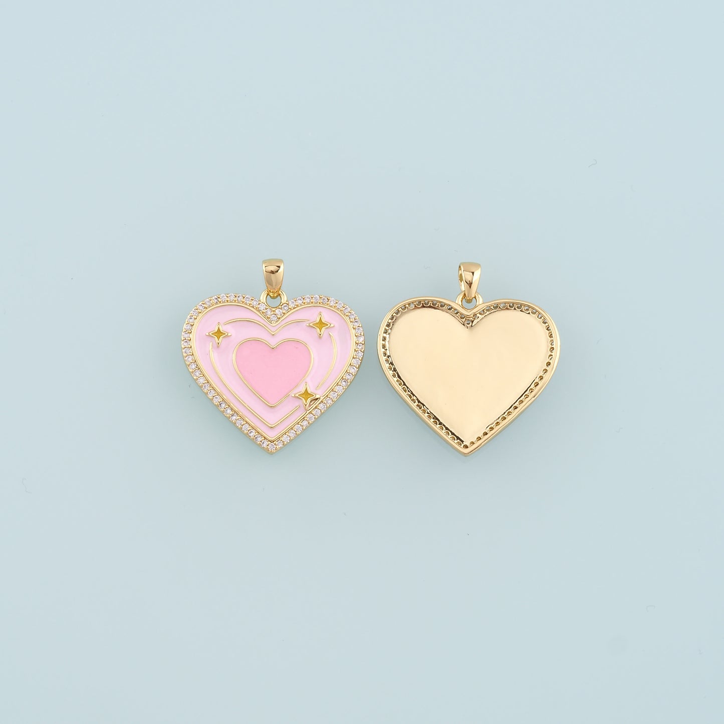 18K Gold Filled Heart Pendant,Enamel Heart Star Charm Bracelet Necklace for DIY Jewelry Making Supply