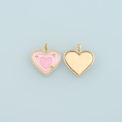 18K Gold Filled Heart Pendant,Enamel Heart Star Charm Bracelet Necklace for DIY Jewelry Making Supply