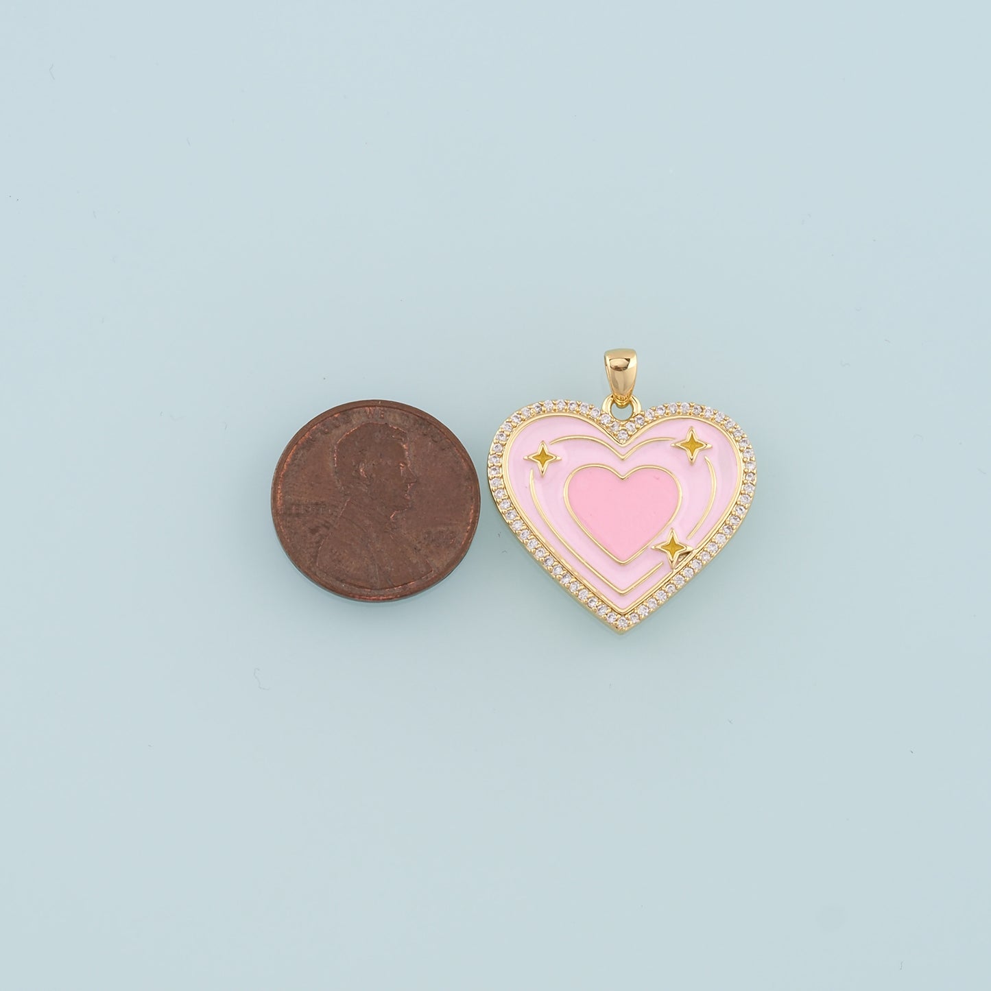 18K Gold Filled Heart Pendant,Enamel Heart Star Charm Bracelet Necklace for DIY Jewelry Making Supply