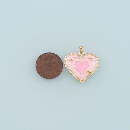 18K Gold Filled Heart Pendant,Enamel Heart Star Charm Bracelet Necklace for DIY Jewelry Making Supply