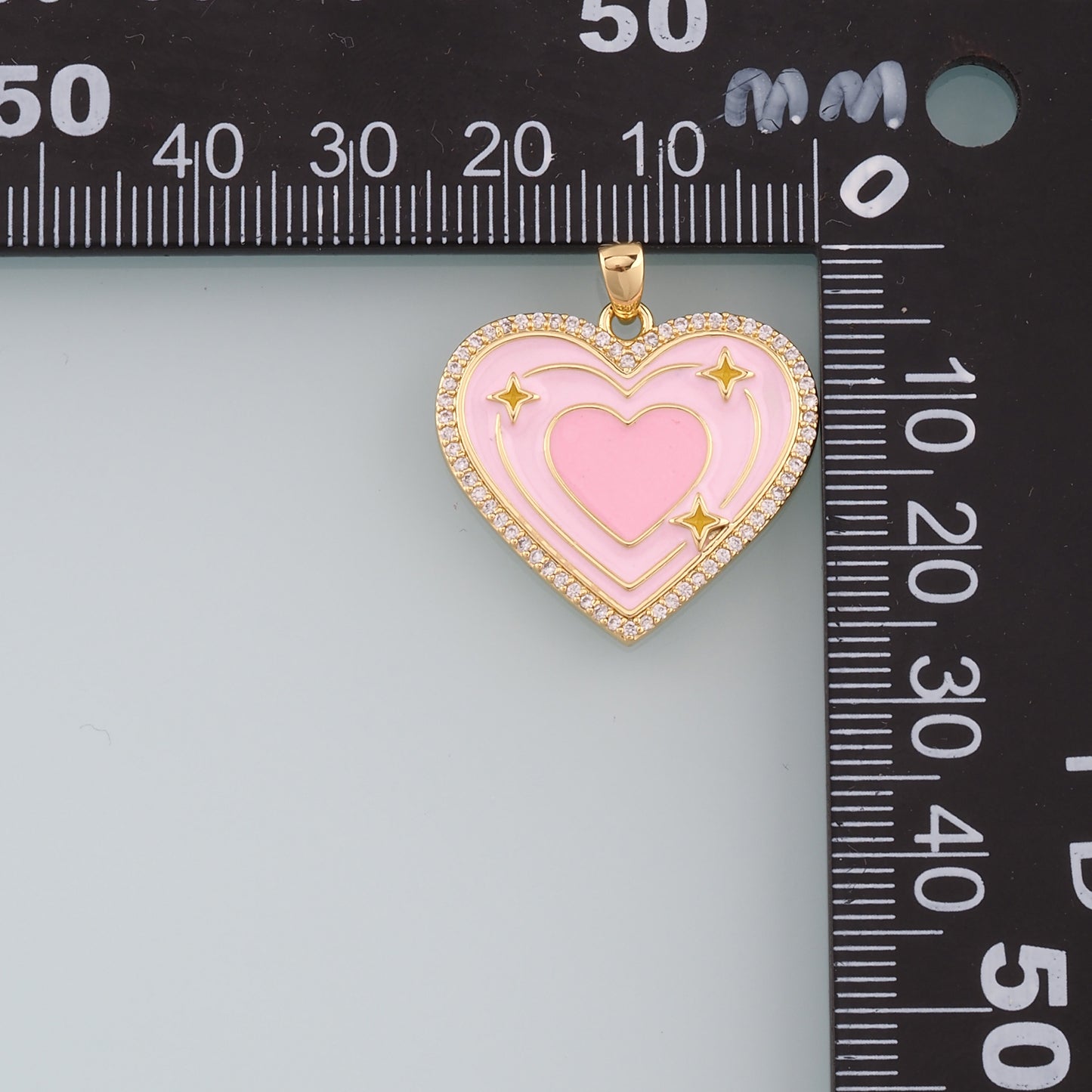 18K Gold Filled Heart Pendant,Enamel Heart Star Charm Bracelet Necklace for DIY Jewelry Making Supply