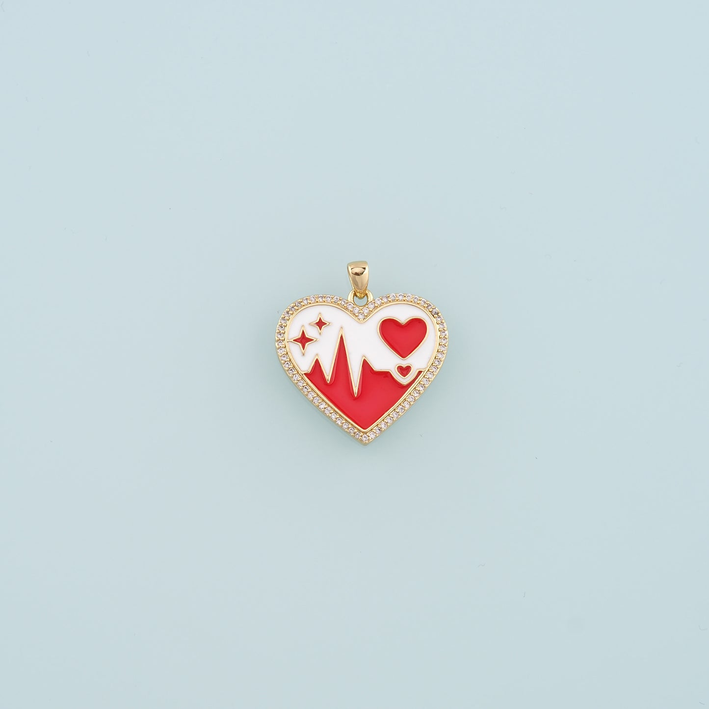 18K Gold Filled Heart Pendant,Enamel Heart Charm Bracelet Necklace for DIY Jewelry Making Supply