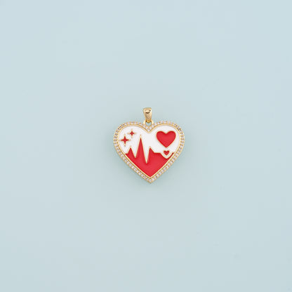 18K Gold Filled Heart Pendant,Enamel Heart Charm Bracelet Necklace for DIY Jewelry Making Supply