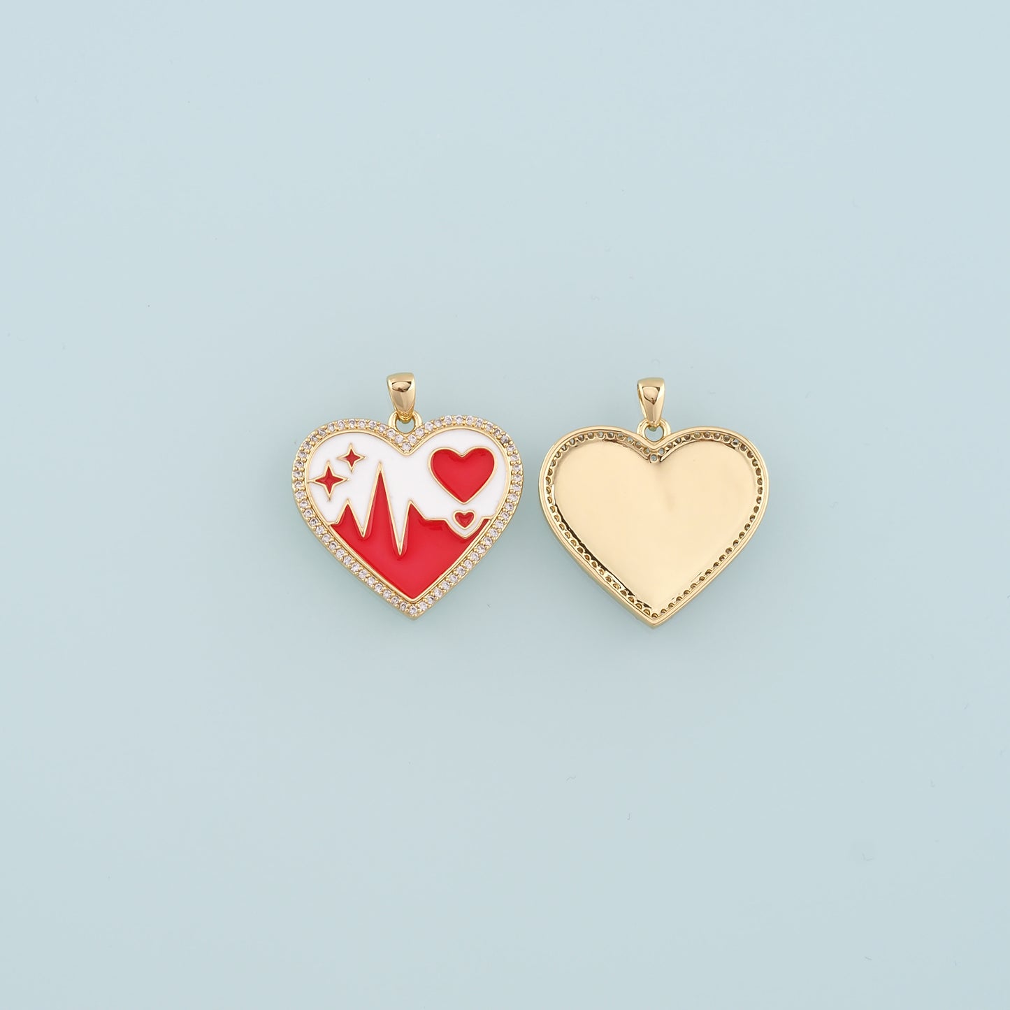18K Gold Filled Heart Pendant,Enamel Heart Charm Bracelet Necklace for DIY Jewelry Making Supply
