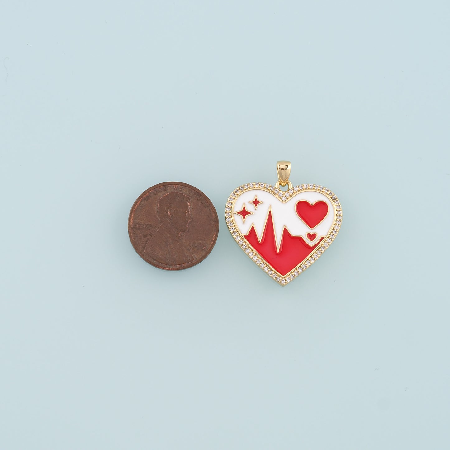 18K Gold Filled Heart Pendant,Enamel Heart Charm Bracelet Necklace for DIY Jewelry Making Supply