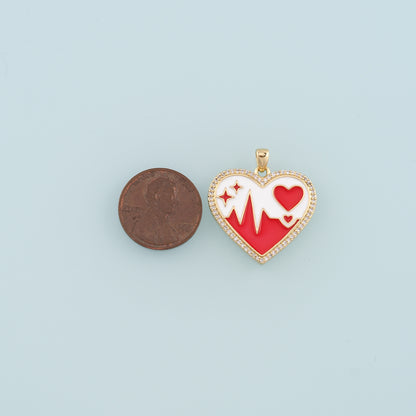 18K Gold Filled Heart Pendant,Enamel Heart Charm Bracelet Necklace for DIY Jewelry Making Supply