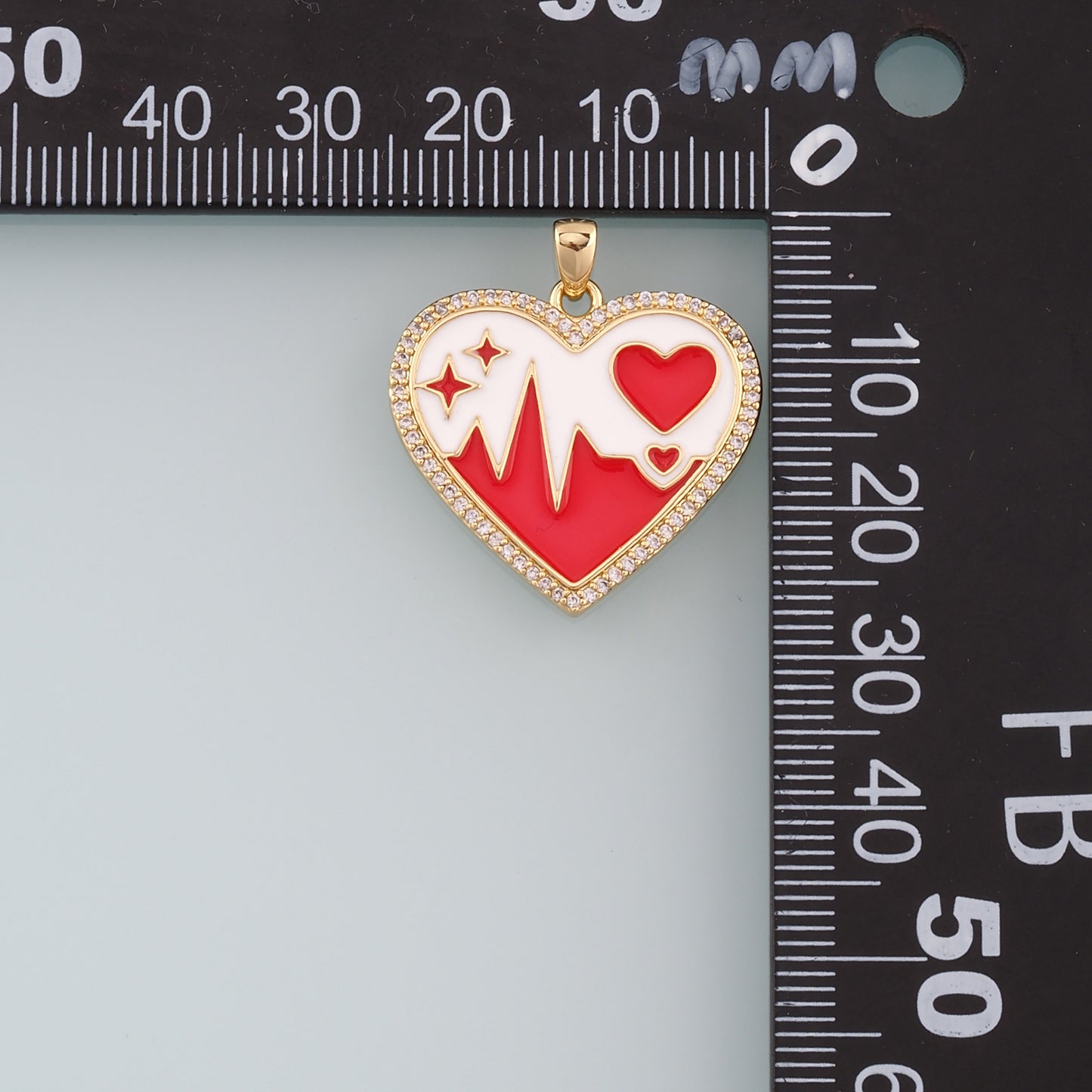 18K Gold Filled Heart Pendant,Enamel Heart Charm Bracelet Necklace for DIY Jewelry Making Supply