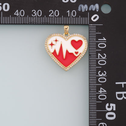 18K Gold Filled Heart Pendant,Enamel Heart Charm Bracelet Necklace for DIY Jewelry Making Supply