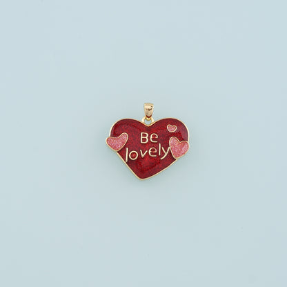 18K Gold Filled Heart Pendant,Enamel Be Lovely Charm Bracelet Necklace for DIY Jewelry Making Supply