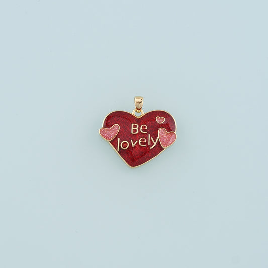 18K Gold Filled Heart Pendant,Enamel Be Lovely Charm Bracelet Necklace for DIY Jewelry Making Supply