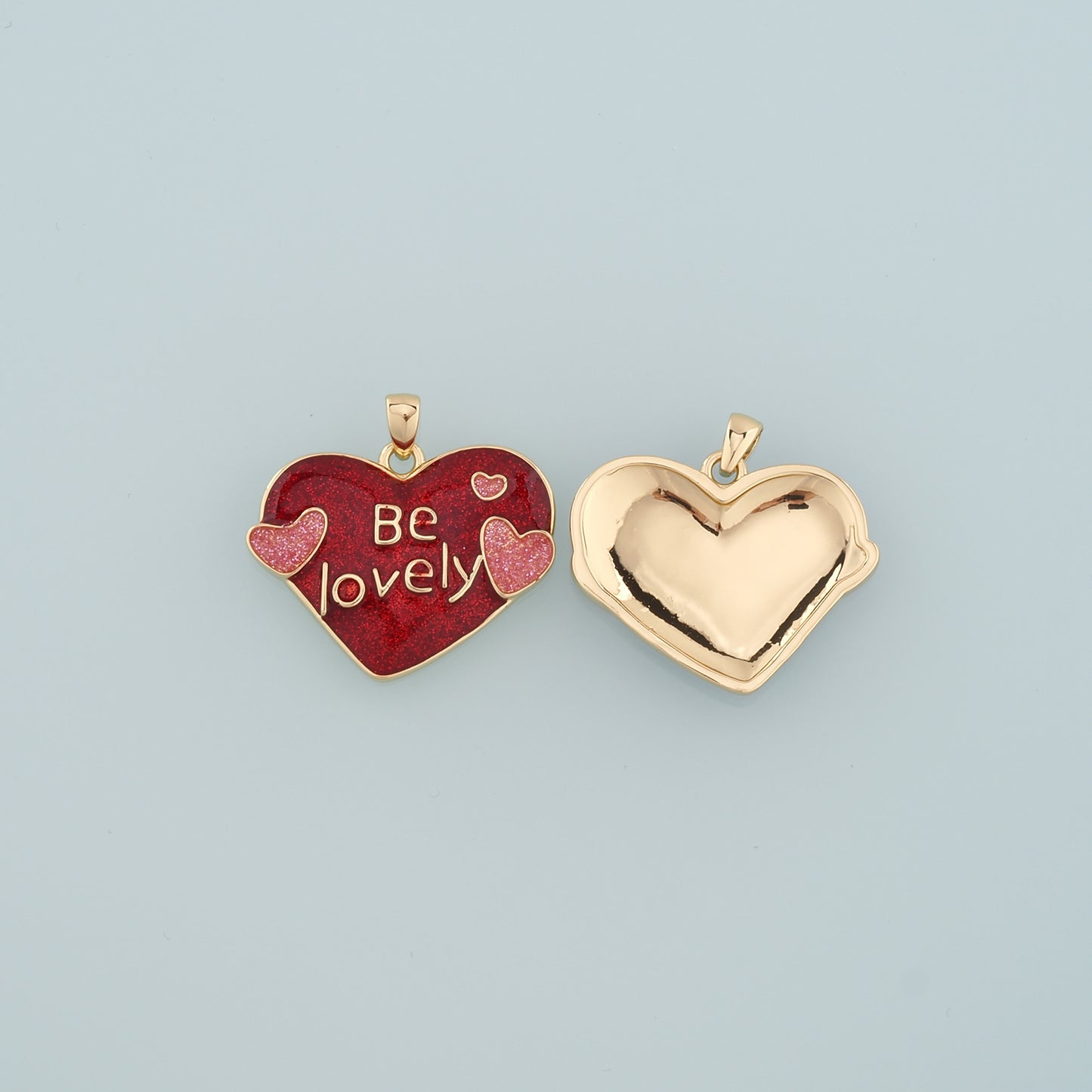 18K Gold Filled Heart Pendant,Enamel Be Lovely Charm Bracelet Necklace for DIY Jewelry Making Supply