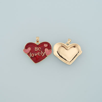 18K Gold Filled Heart Pendant,Enamel Be Lovely Charm Bracelet Necklace for DIY Jewelry Making Supply
