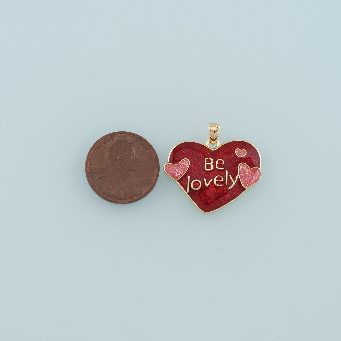 18K Gold Filled Heart Pendant,Enamel Be Lovely Charm Bracelet Necklace for DIY Jewelry Making Supply