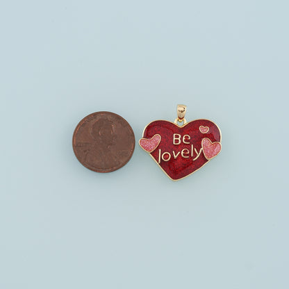 18K Gold Filled Heart Pendant,Enamel Be Lovely Charm Bracelet Necklace for DIY Jewelry Making Supply
