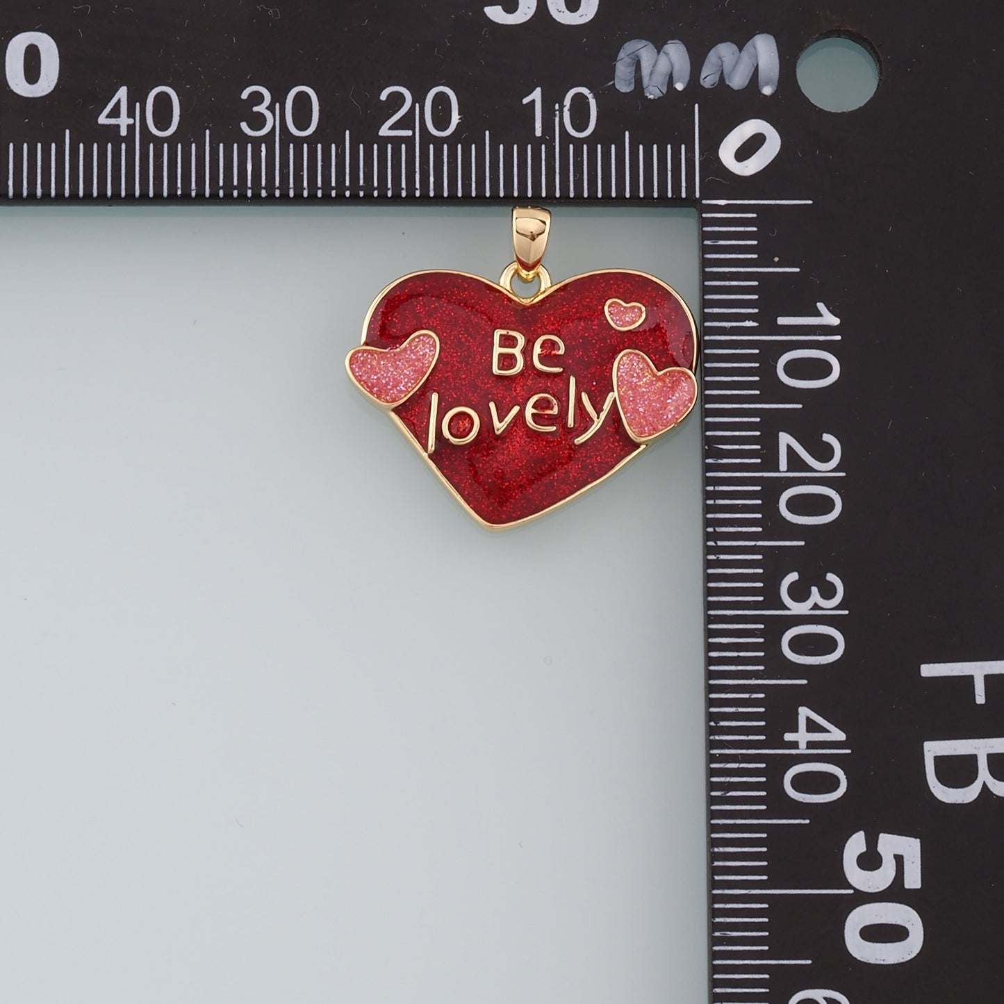 18K Gold Filled Heart Pendant,Enamel Be Lovely Charm Bracelet Necklace for DIY Jewelry Making Supply