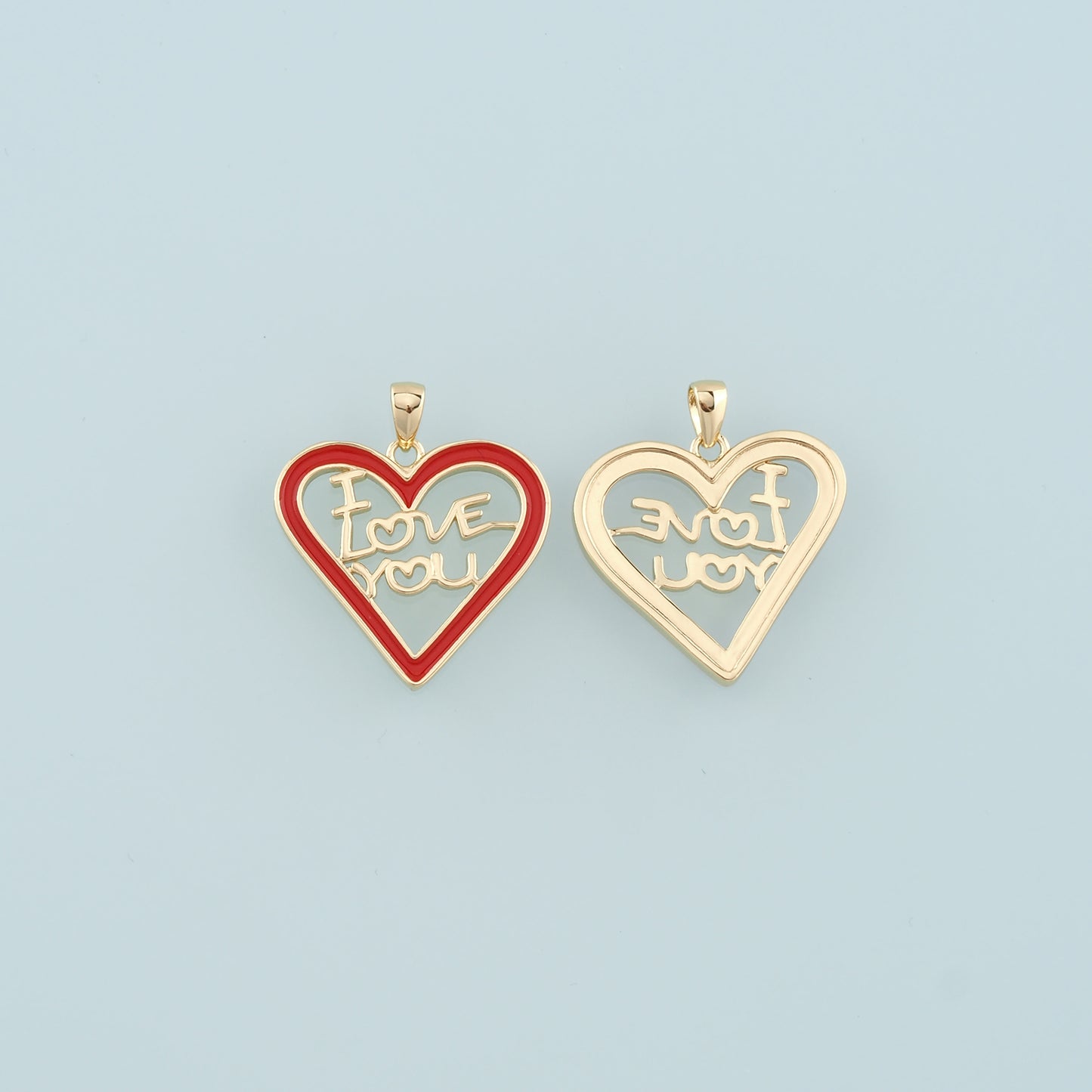 18K Gold Filled Heart Pendant,Enamel I Love You Charm Bracelet Necklace for DIY Jewelry Making Supply
