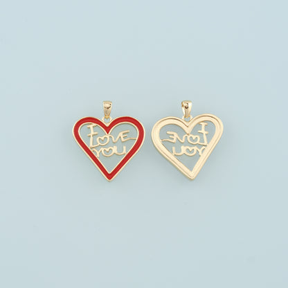 18K Gold Filled Heart Pendant,Enamel I Love You Charm Bracelet Necklace for DIY Jewelry Making Supply