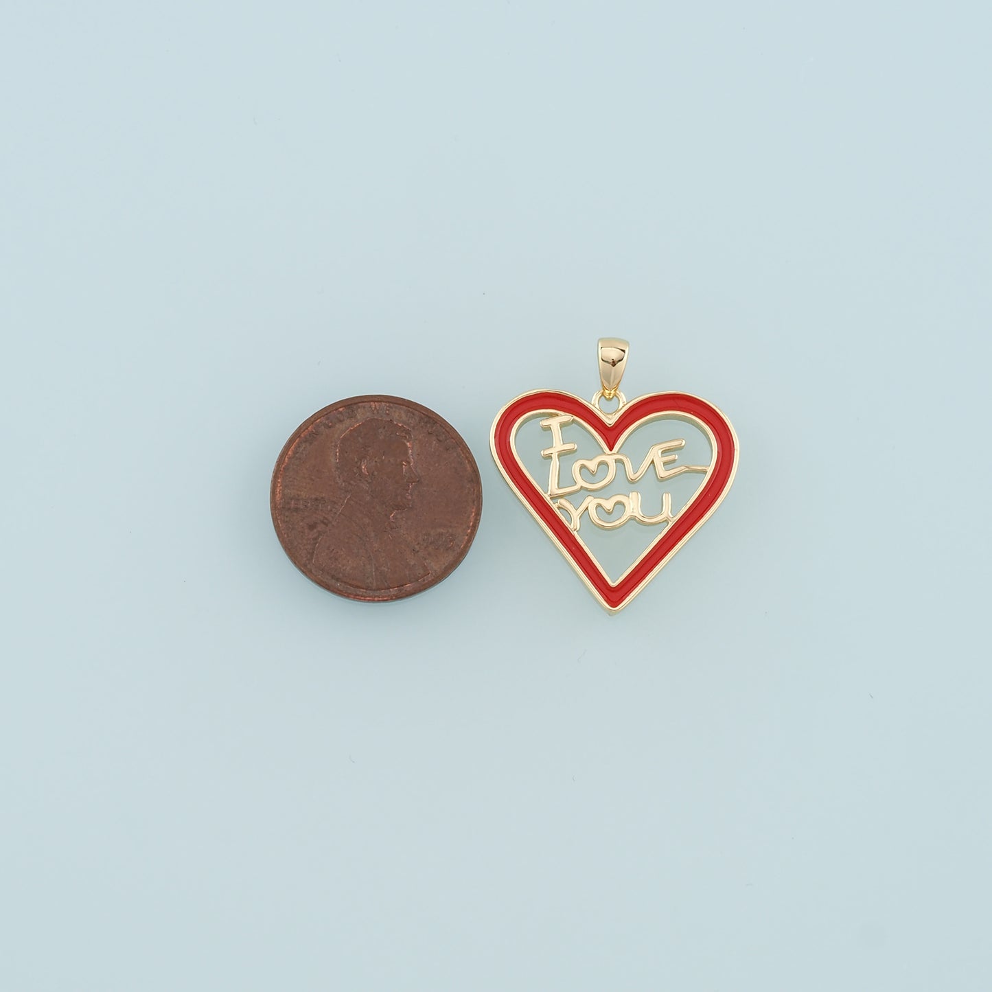 18K Gold Filled Heart Pendant,Enamel I Love You Charm Bracelet Necklace for DIY Jewelry Making Supply