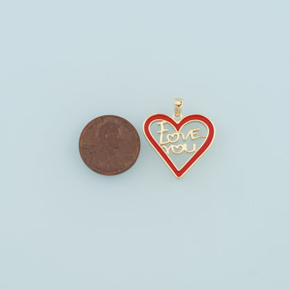 18K Gold Filled Heart Pendant,Enamel I Love You Charm Bracelet Necklace for DIY Jewelry Making Supply