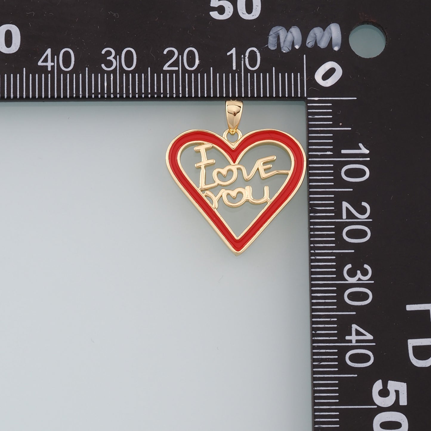 18K Gold Filled Heart Pendant,Enamel I Love You Charm Bracelet Necklace for DIY Jewelry Making Supply