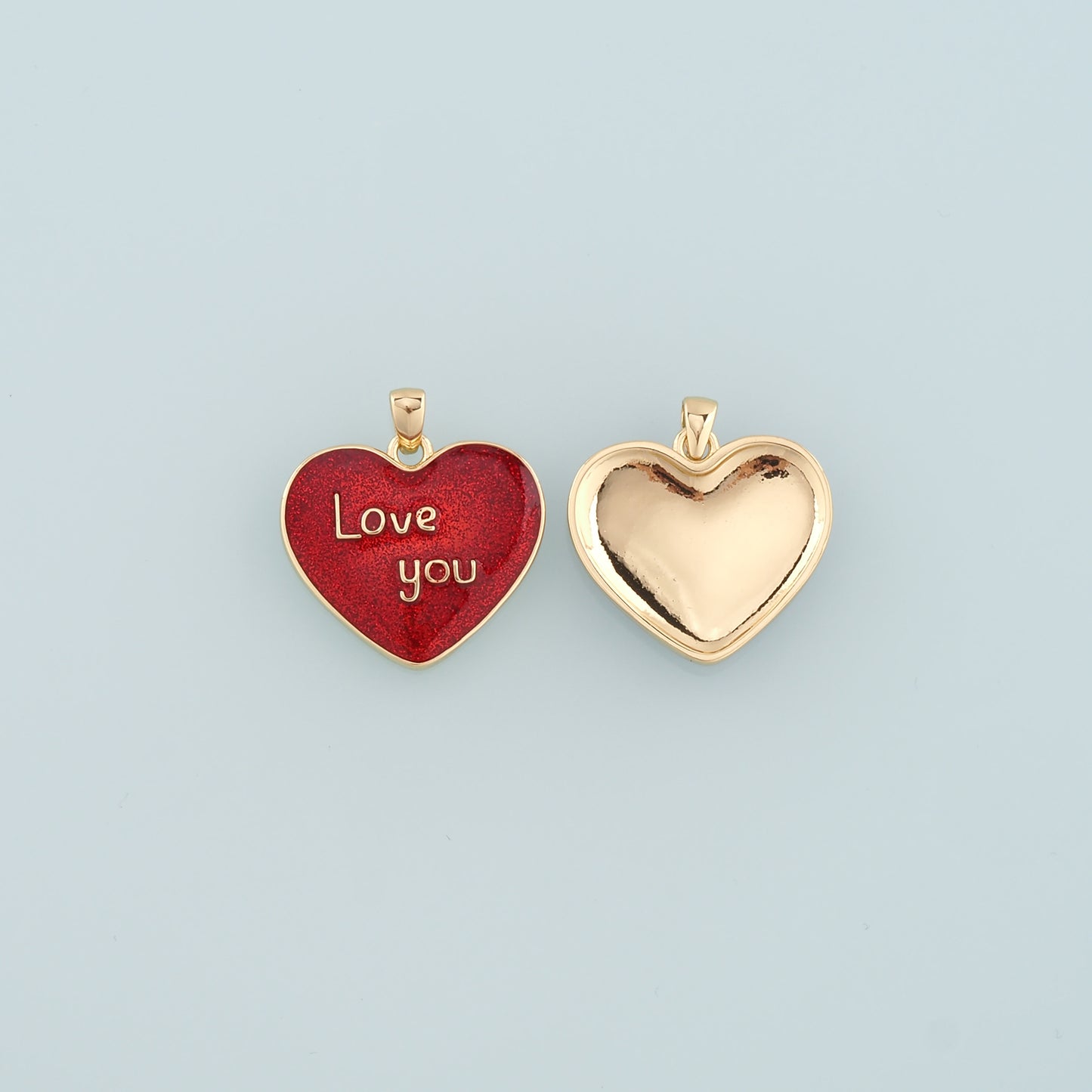 18K Gold Filled Heart Pendant,Enamel Love You Charm Bracelet Necklace for DIY Jewelry Making Supply