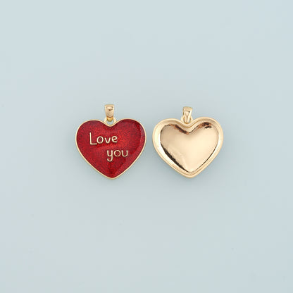 18K Gold Filled Heart Pendant,Enamel Love You Charm Bracelet Necklace for DIY Jewelry Making Supply