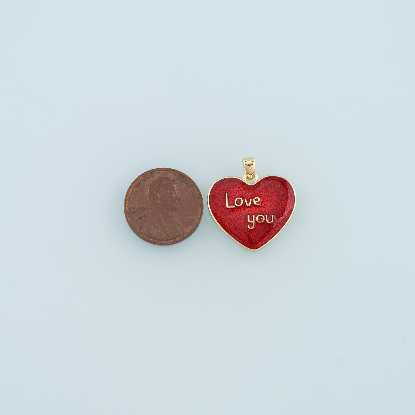 18K Gold Filled Heart Pendant,Enamel Love You Charm Bracelet Necklace for DIY Jewelry Making Supply